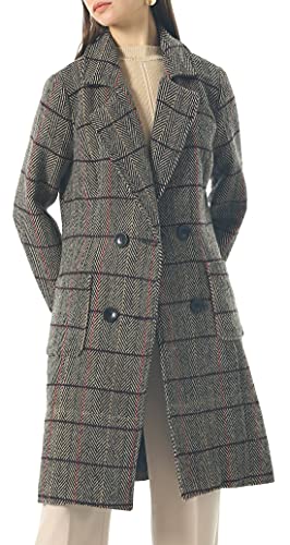 Image of chouyatou Women Elegant Notched Collar Double Breasted Wool Blend Over Coat (XX-Large, Brown-Herringbone)