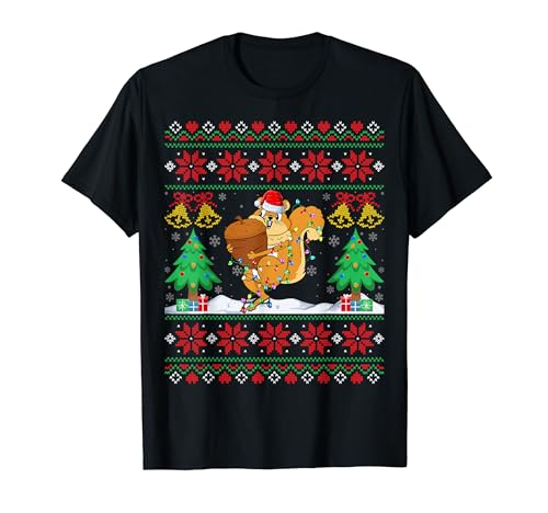 Squirrel Wearing Santa Hat Christmas Lights Squirrel Xmas Camiseta