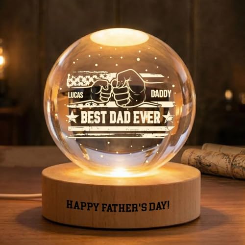 Image of Personalized Crystal Ball Night Light, Fathers Day Gift for Dad, Custom Dad Grandpa Kids Holding Hands Gift, Grandpa Gift, Daddy Birthday Gift