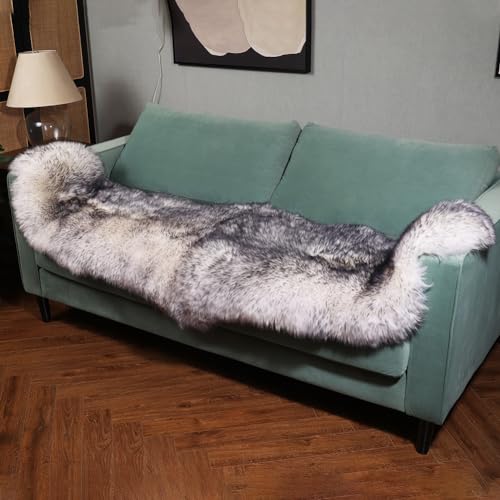 Premium Genuine Fur Sheepskin Rug Real Australia Sheepskin Natural Luxury Fluffy Lambskin Fur Area Rug Seat Covers for Kids Bedroom Sofa Chair Cover (Gray Tip, Double Pelt/2ft x 5.2ft)