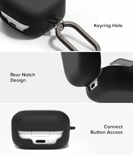 Ringke Silicone für Samsung Galaxy Buds 4 Pro / 4 Hülle, Weiche Beschichtung Flüssig Silikon Kratzfest Stoßfest SchutzHülle mit Karabiner - Black