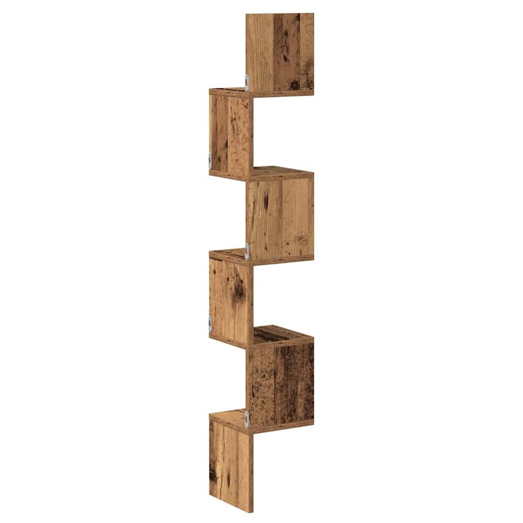Wandregal Eckregal aus Holzwerkstoff Altholz Optik 20x20x127 5 cm mit 60 kg Tragkraft Platzsparendes Bücherregal für Wohnzimmer Schlafzimmer und Badezimmer