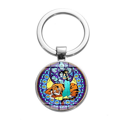 Preisvergleich Produktbild Cartoon Aladdin Jasmin Prinzessin Charm Schlüsselanhänger Magische Lampe Märchen Thema Kunst Muster Glaskuppel Schlüsselanhänger Kinderschmuck