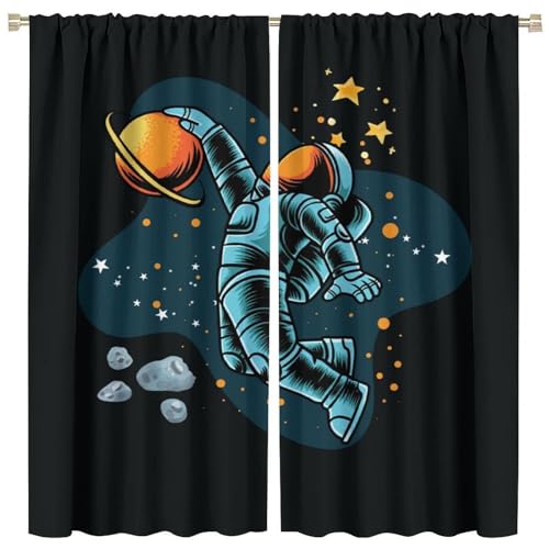 SGLyuliang Space Curtains, Space Decor for Boys Room, Space Curtains for Boys Room, Saturn Curtains Astronaut Curtains for Kids Room Boys Room W42xL45 Inch Decor