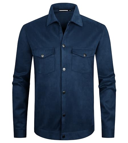 Alex Vando Mens Suede Shirt Jackets Long Sleeve Two Pockets Snap Casual Button Down Shirts