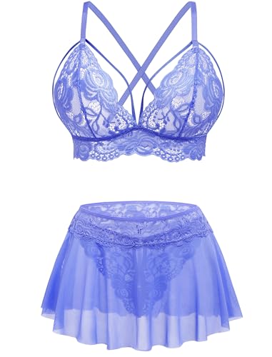 ADOME Lingerie for Women Sexy Slutty Boudoir Outfits 3 Piece Babydoll Sleepwear Lilac M