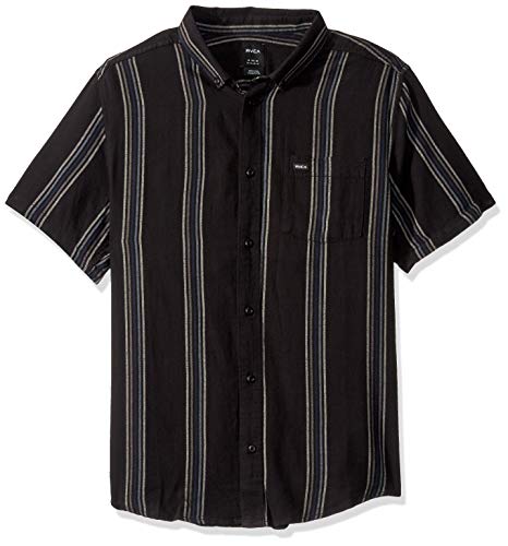 RVCA Men Split Stripe Button-Up Shirt Black Large
