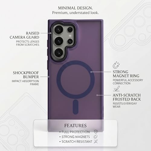 Image of amazon basics Designed for Samsung Galaxy S24 Ultra Case | Strong Magnet Camera Protection Translucent Matte Hard Back Cover Compatible with Mag-Safe (TPU+Polycarbonate | Frost Purple)
