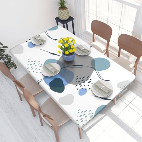 Image of Waterproof & Oil-Resistant Elastic Edge Tablecloth - Polyester, Stain-Resistant & Easy Clean, Spill-Resistant, Heat-Proof - Decorative & Practical for Dining (Abstract plant, 4FT(48inx30in))