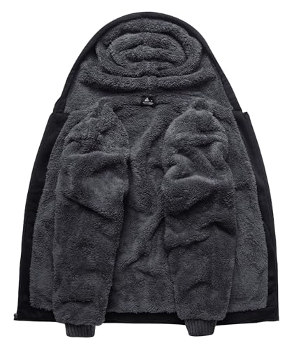 SCODI Hoodies for Men Heavyweight Fleece Sweatshirt - Full Zip Up Thick Sherpa Lined Hooded Jacket Black Grey L