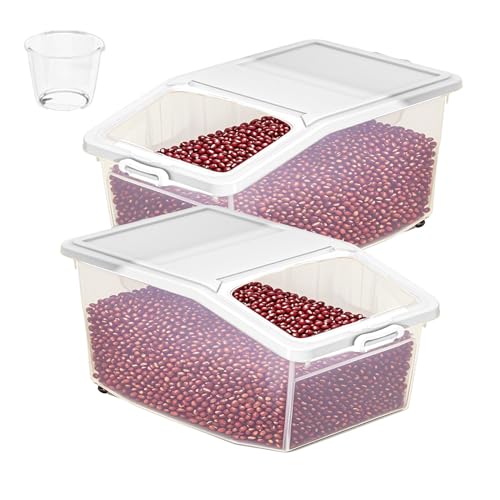 Hogvinnatil Reis Aufbewahrung - 2X Luftdichter Reisspender Mit Rollensystem,Aufbewahrungscontainer Mit Deckel & Dichtung Organizer Für Haushalt Mit Messbecher Für Küche Wäsche