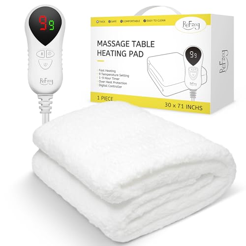 Massage Table Warmer Heating Pad Professional SPA Massage Bed Warmer 9 Hours Timer 9 Heat Settings Overheat Protection for Massage Bed & Spa Thickened & Soft Fleece 30 x 71