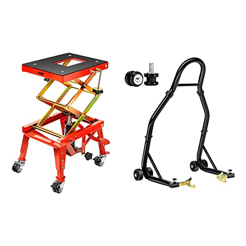 Image of VIVOHOME Heavy Duty Hydraulic Motorcycle Lift Table Foot Operated ATV Dirt Bike Scissor Jack Stand with Motorcycle Rear Wheel Lift Universal Sport Bike Swingarm Spool Paddock Stand Combo