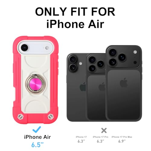Image of MARKILL Compatible with iPhone with Built-in 360Rotating Ring Stand, Military Grade Drop Protection Full Body Rugged Heavy Duty Case Durable Cover (Hot Pink, iPhone Air)