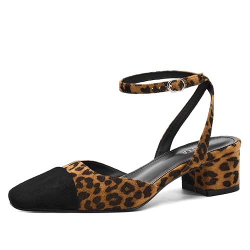 Womens Mary Jane Chunky Low Heels Closed Square Toe Ankle Strap Pumps Wedding Party for Office Casual Dress Shoes