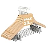 MERCURY TEXTIL - Perchas Ropa de Madera con Pinzas y Muescas Antideslizantes,...