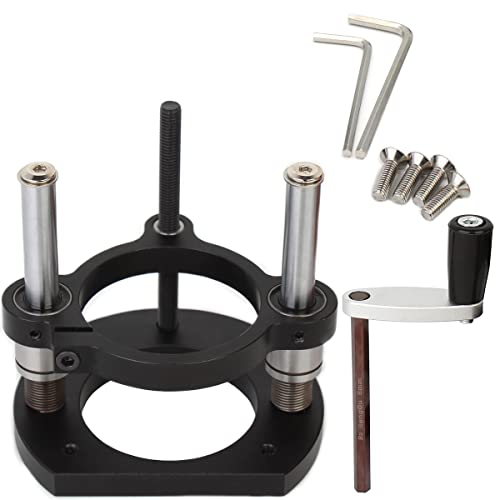 KETIPED Adjustable Router Lift for 65mm Diameter Universal Trimming Machine,Aluminum Under-Table Router Base for Router Table Insert Base Plate with Double Stainless Steel Support Rod,MG-061BK