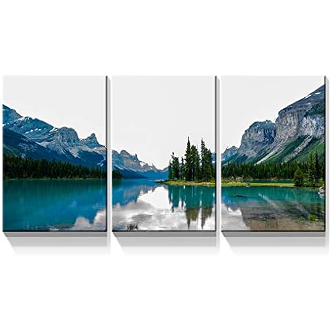 Denozer - 3 Panel Canvas Wall Art Prints - Landscape with Turquoise Lake and Mountain Picture On Canvas Stretched and Framed for Living Room Home Office Decor Ready to Hang- 24"x32" x 3 Panels Cover