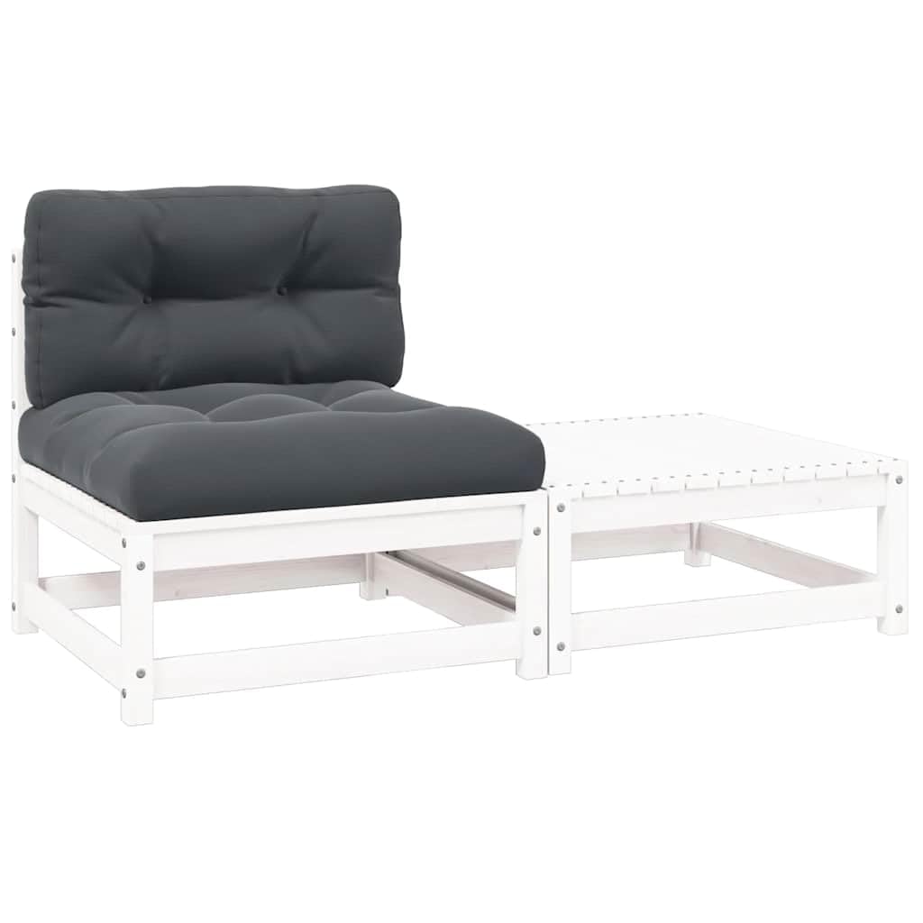 Salon de jardin 2 pièces en pin massif blanc, ensemble durable de haute qualité