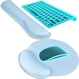 KTRIO Ergonomic Keyboard Wrist Rest, Memory Foam Mouse Pad with Wrist Rest for Computer Keyboard, Mouse Pad Set for Easy Typing & Pain Relief for Office & Home, Ice Blue