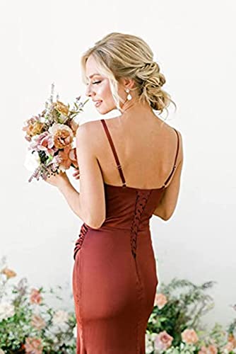 Mermaid Satin Bridesmaid Dresses for Wedding Long Corset Cowl Neck Spaghetti Straps Prom Dress with Slit2