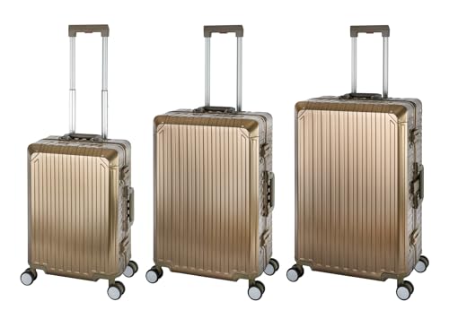 Travelhouse Aluminium Luggage-Luggage Set, Gold, Handgepäck, Mittlerer und Großer Koffer Set, TSA Lock, Spinner, Water-resistant
