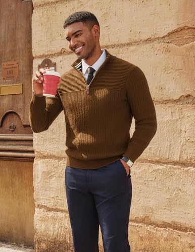PJ PAUL JONES Mens Quarter Zip Sweater Long Sleeve Casual Pullover Knitted Textured Dress Sweaters4