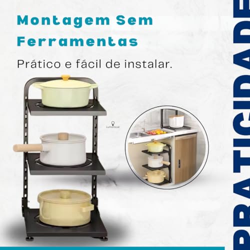 Suporte Organizador de Panelas e Tampas com Altura Ajustável – Rack de Cozinha, Estante Multifuncion