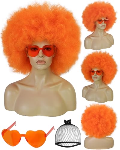 BESTBEL Orange Afro Wig Short Curly Wigs Orange Fluffy 70s 80s Disco Wigs
