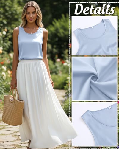 Image of 4 Pack Women's Lightweight Satin Tank Tops Silk Camisole Soft Sleeveless Layering Cami Scoop Neck Undershirt