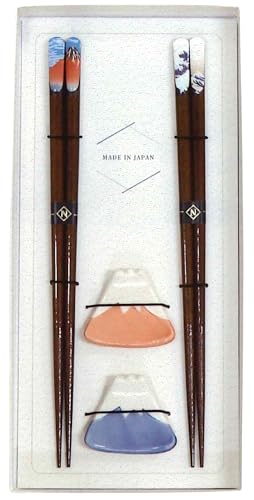 田中箸店 箸・箸置ギフトセット JAPONESQUE 富士山 茶 23cm No.019185
