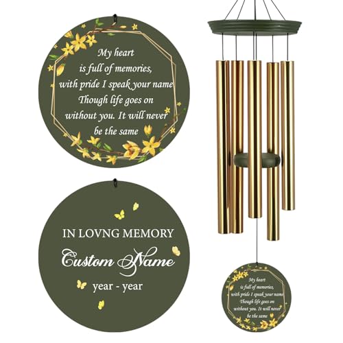 Image of Personalized Memorial Wind Chimes for Outside, Sympathy Gifts Wind Chime for Loss of Loved One, Beautiful Decor with Deep Tone, Ideal for Funeral, Remembrance & Bereavement, Produced in Texas