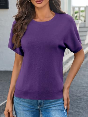 Image of Saodimallsu Women's Short Sleeve Crew Neck Knit Pullover Sweater