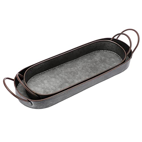 Hipiwe Set Of 2 Galvanized Metal Iron Tray With Handles Oval Farmhouse Serving Tray Rustic Industrial Decorative Tray Centerpiece Tray For Coffee Table Weddings Home Decor #TOP6