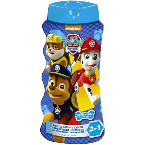 Paw Patrol Kids 2-in-1 Bubble Bath & Shampoo - Gentle, Paraben-Free Bath & Hair Wash with Vitamin E & A, pH Balanced for Sensitive Skin - Lightly Scented, Safe for Children Aged 3+, 475ml