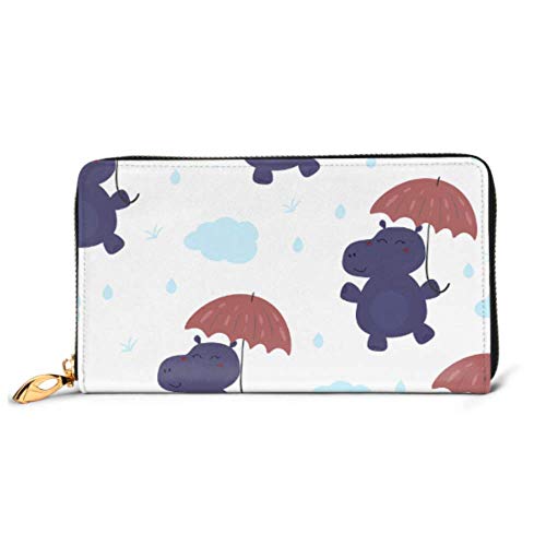 Preisvergleich Produktbild JHGFG Mode Handtasche Reißverschluss Brieftasche Niedliche Hippo Regenschirm Cartoon Stil Telefon Clutch Geldbörse Abendkupplung Blocking Leder Brieftasche Multi Card Organizer