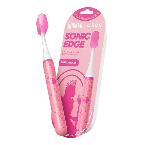 ORDO Wicked Sonic Edge Rechargeable Electric Toothbrush for Adults, Compact Sonic Toothbrush with USB-C, 6+ Weeks Battery, Travel Cap, 1 Brush Head & Cable (Popular Pink)