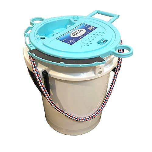 Lee Fisher Sports 5 Gallon iSmart Bucket (Rope Handle) with Essential Top (White), intergrated with Magnet pad, Rod, net, Tool, line, Accessories Holder and Vented Opening, Holes for Live Bait.