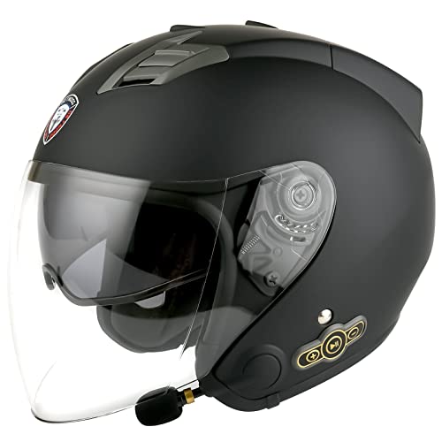 Casque Jet Moto Bluetooth ECE Homologué Casques de Moto électrique Scooter avec Double Visière Casque avec Haut-Parleur Intégré pour Une Réponse...