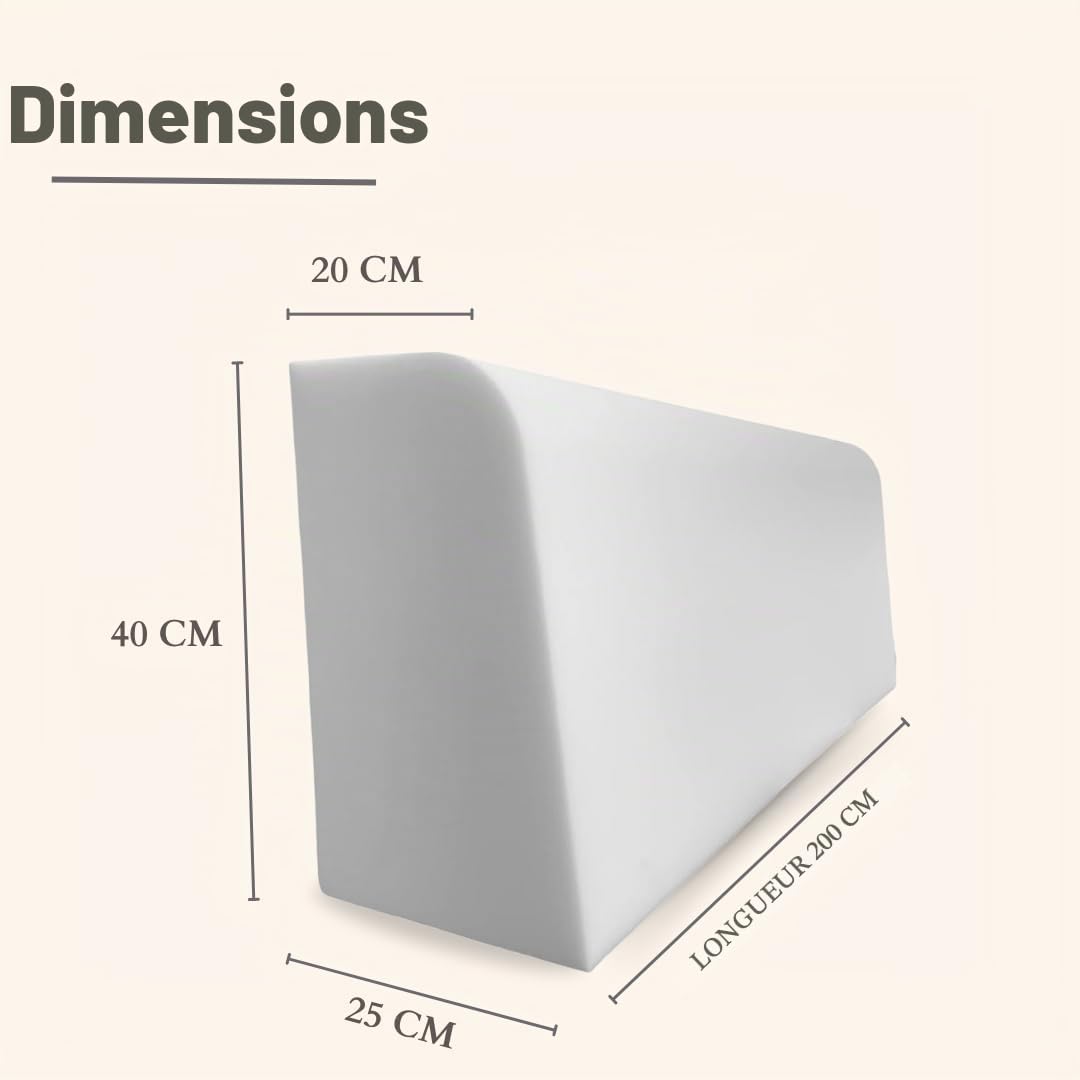 TENDAGGIMANIA Coussin Dossier Canapé Lit Mesure 200 CMx40x25CM - Gros Coussin de Lecture Rembourrage en polyuréthane Haute densité Blanc