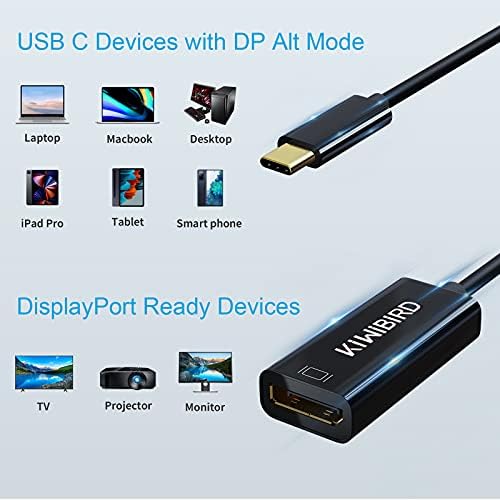 KiWiBiRD USB-C Thunderbolt 3 to DisplayPort 4K Adapter (3840x2160@60Hz, 2560x1440@144Hz, Type C to Female DP) Compatible with MacBook Pro, iMac, Dell XPS, Alienware, Razer Blade, Oculus Rift S
