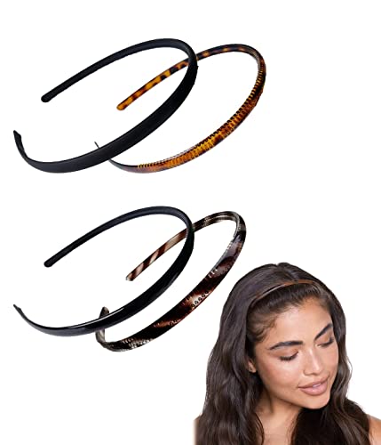 4 Dünne Kunststoff Stirnbänder mit Zähnen - Weiche Stirnbänder Plain...