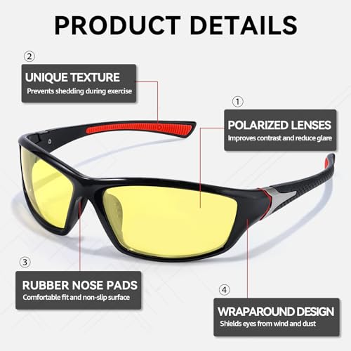 SIPHEW Night Driving Glasses, Sports Polarized Yellow Night Vision Glasses for Men Women, Reduce Glare and Enhance Vision2