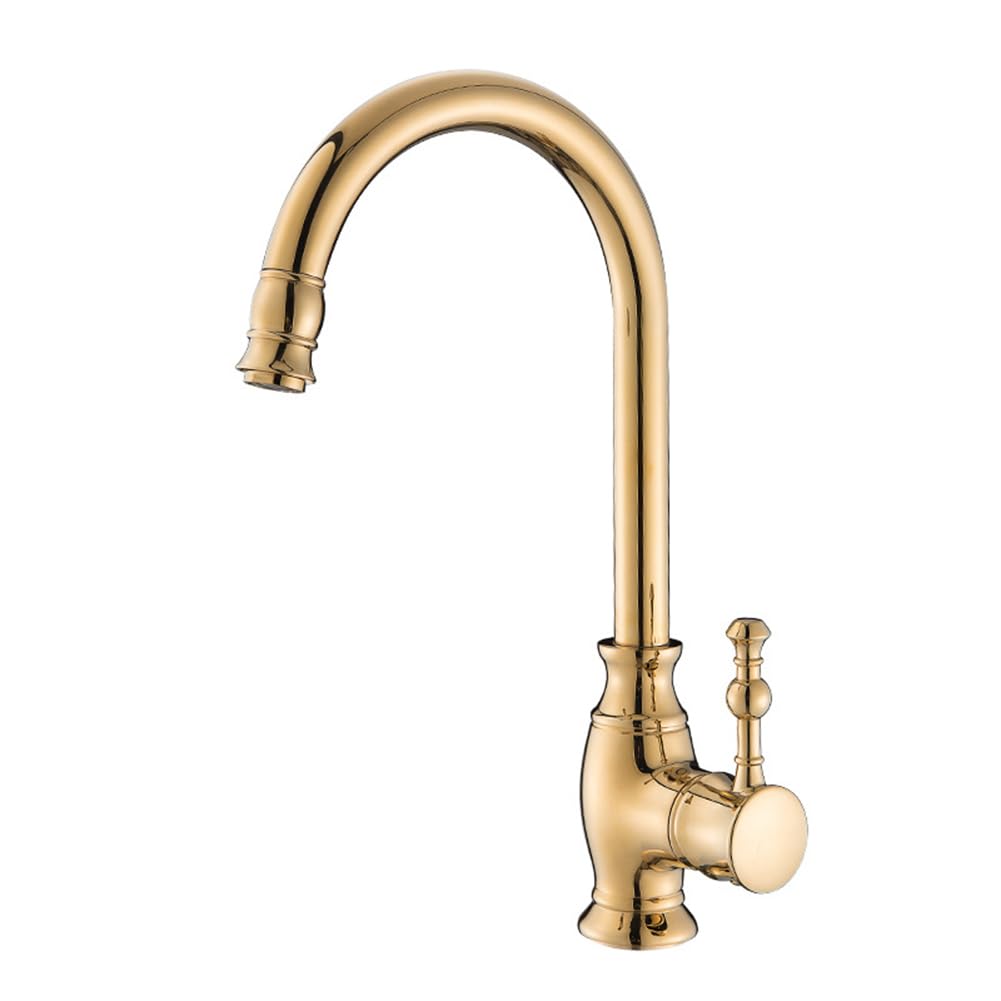 ZBBDFAZD Antique Brass High Arc Kitchen Faucet 360° Swivel Single Lever Mixer Tap Commercial Grade 1 Hole Sink Fixture Elegant Gold Finish for Modern Kitchens