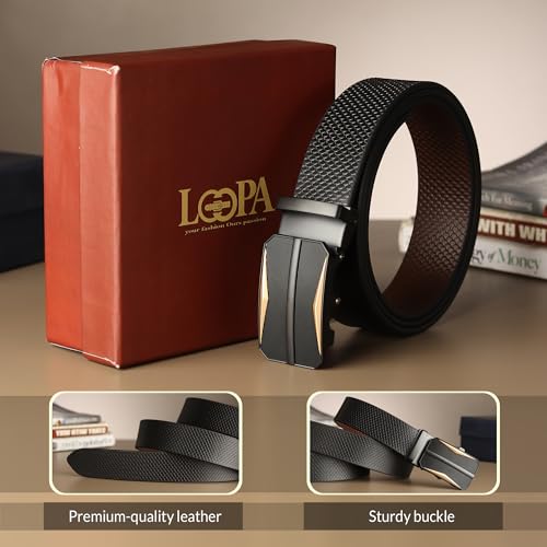 Image of LOOPA Belt for men Formal, casual, party, Evening for genuine leather Stylish belt with Auto lock buckle Black color belt