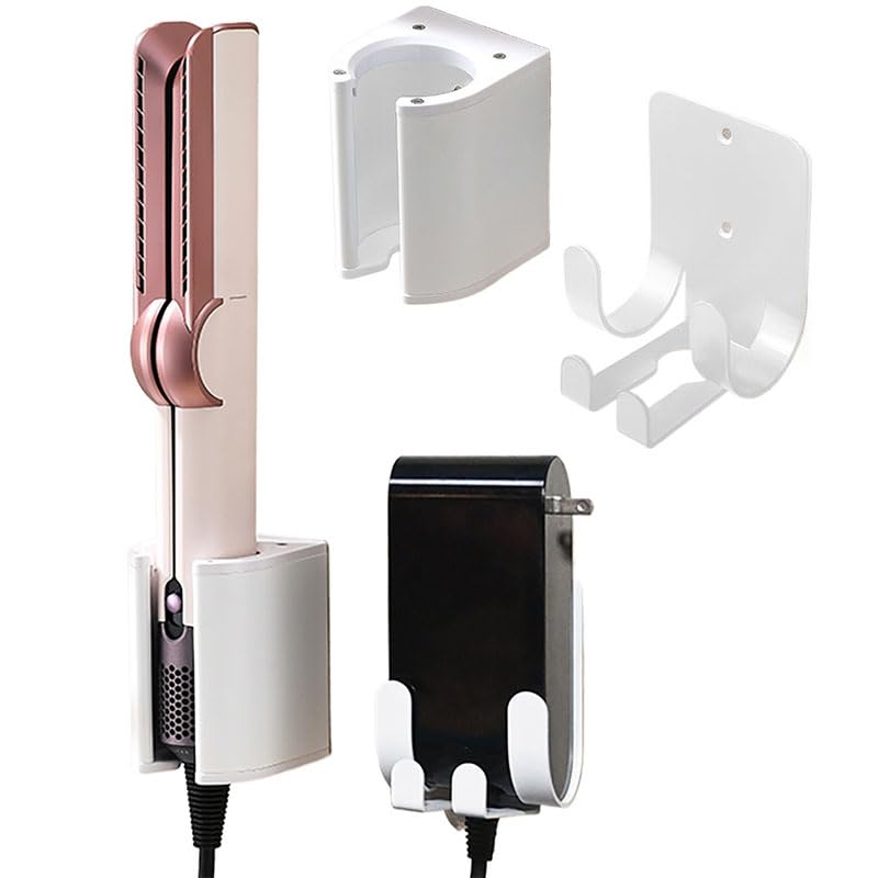Taoricen Soporte de almacenamiento + Soporte del cable de alimentación para Dyson Airstrait HT01 / Airwrap, Aluminio Soporte de montaje en pared, Sin perforaciones Multifunción Soporte Base