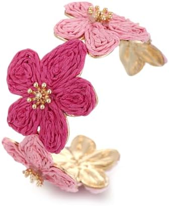 Raffia Flower Cuff Bracelet for Women, Floral Chunky Bangle Wide ...