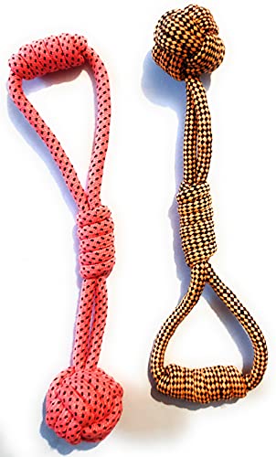Image of Chew Dog Toys Knotted Ball Dog Toy Cotton Poly Mix Chew Toys Pack of 2 - Suitable for Small and Medium Puppies Improve Dental Health Hand Made Toys