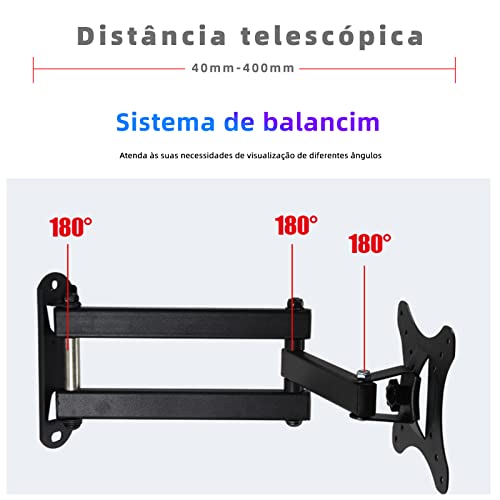 Suporte Articulado de Parede para TV, Ajuste Livre, Adequado para TVs de 14 a 42 Polegadas, Suporta
