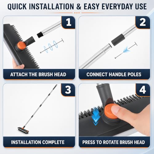 Image of 3 in 1 Floor Cleaning Brush with Wiper, Bathroom Cleaning Brush with Long Handle, Tile Scrubber, Floor Scrub Brush, Bathroom Floor Cleaner and Wiper for Kitchen Tiles, Walls and Toilet